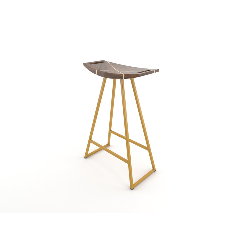 Robert Counter Stool with Metal Frame, Walnut, Counter Stool (24" Seat Height), Mustard