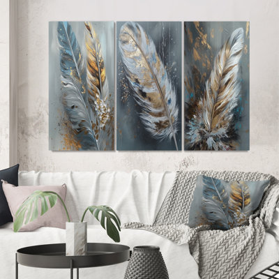 3 Pieces on Canvas - Gold Feather Wanderlust