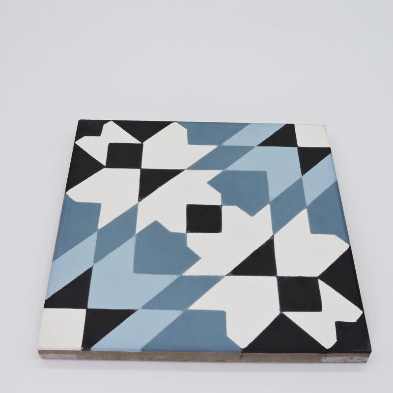 Reno 8" x 8" Cement Patterned Wall & Floor Tile, Sky Blue/Black/White