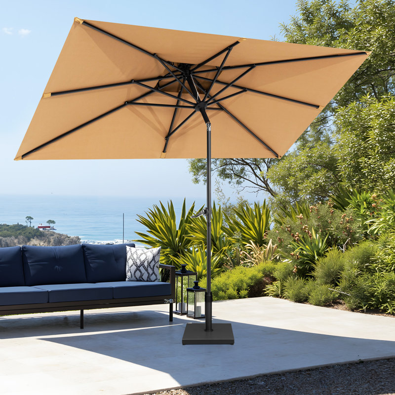 Parasol de marché rectangulaire de 116 po x 76 po avec base, Tanné