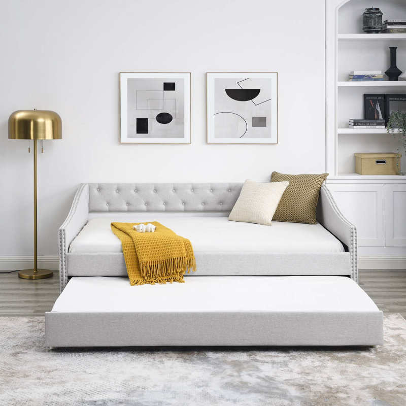 Nadege Upholstered Daybed, Beige, Full
