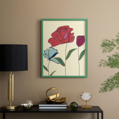 «Colored Floral I», reproduction encadrée - bois massif