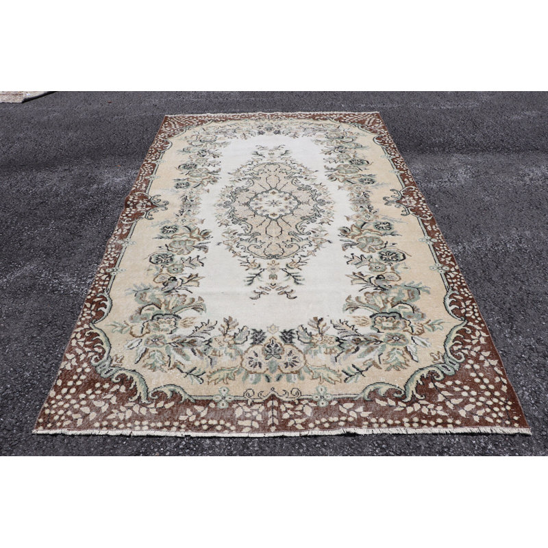 Tapis turc rétro blanc Oushak idéal pour décorer un salon ou un salon