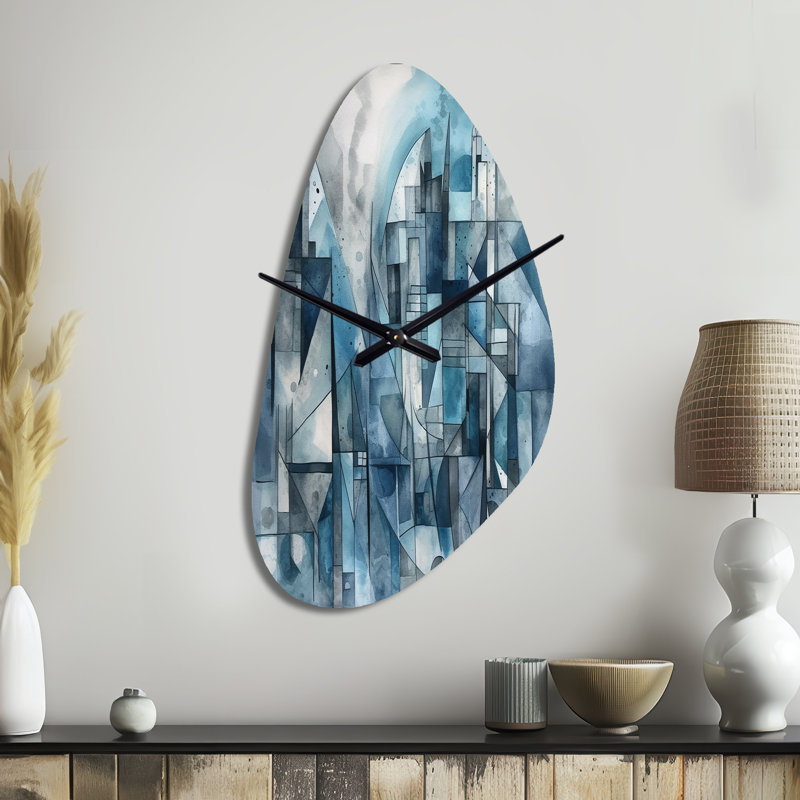 Horloge murale bleue asymétrique abstraite de forme III - forme géométrique asymétrique, Grand