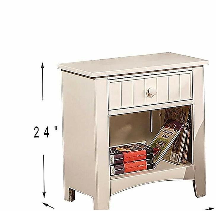 Table de chevet blanche avec tiroirs de rangement et placage de pin