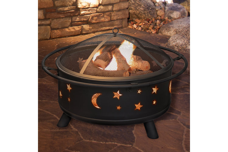 Aditya Star and Moon Steel Wood Burning Fire Pit