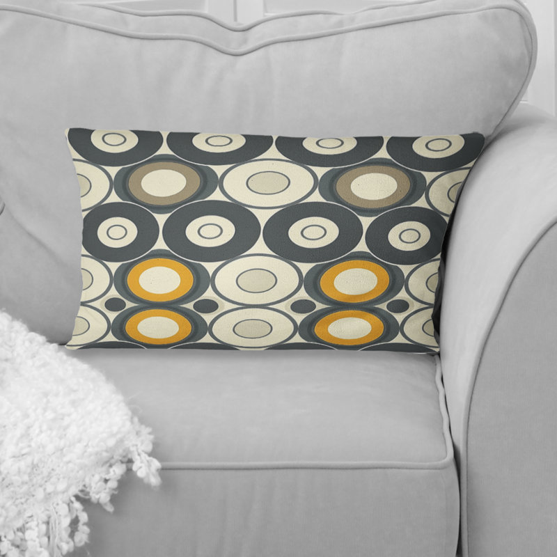 Coussin lombaire rétro jaune et gris Midcentury