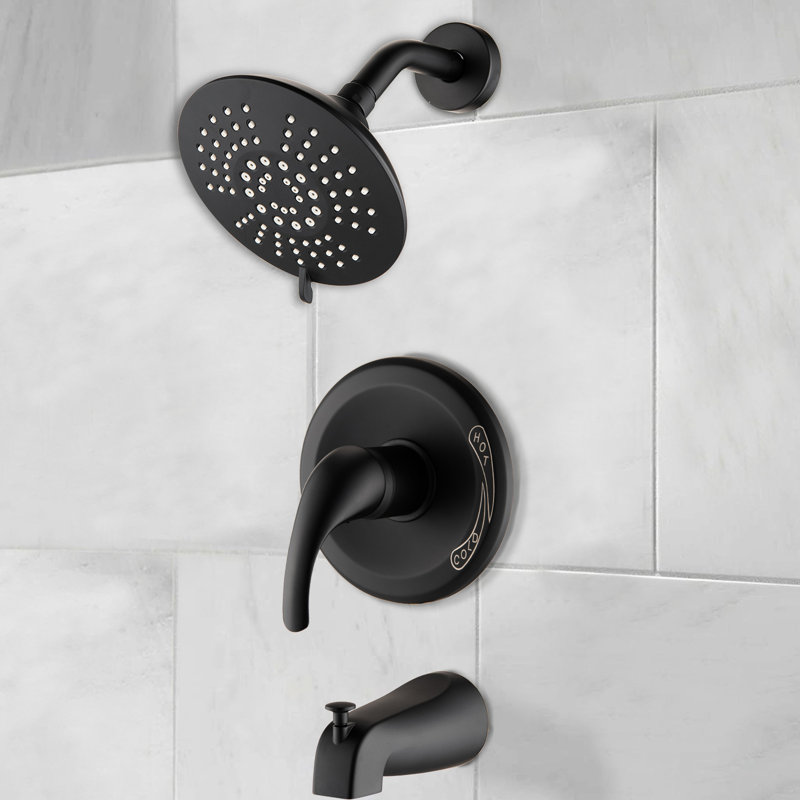 Robinet de douche mural avec finition noir mat et robinet à poignée simple à 5 fonctions inclus -
