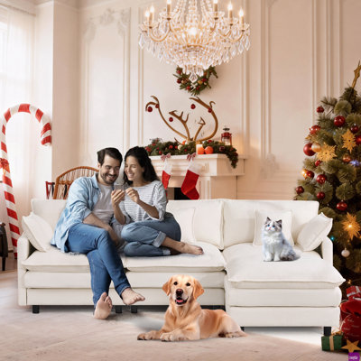 Kujtesa 101.9" Chenille L-shaped Sofa With One Movable Ottoman and 5 Pillows Included.