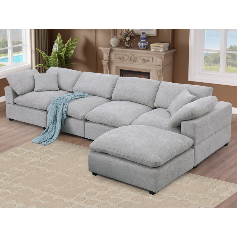 Weikko 143.2" Wide Upholstered Chaise Sectional, Light Gray
