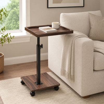 Adjustable C Shaped End Table with Swivel Top and Wheels