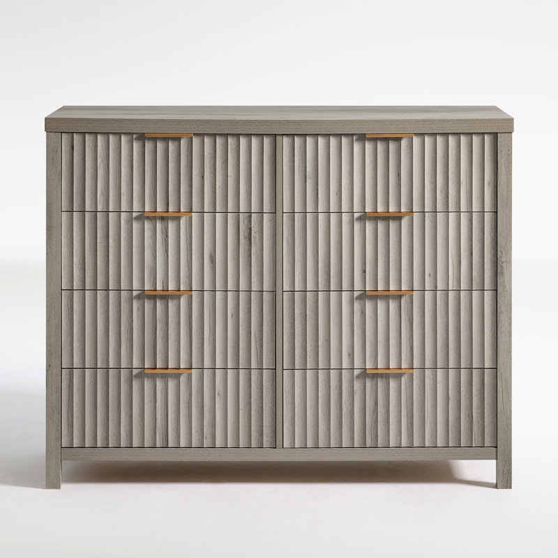 Commode en bois manufacturé cannelé l 46,5 po Arrilla, Chêne gris-beige