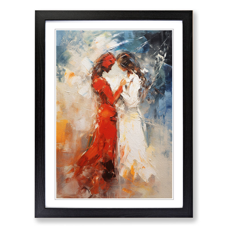 Two Women In Love Gestural - Single Picture Frame Print on Wood, Black Framed, 64cm H x 46cm W