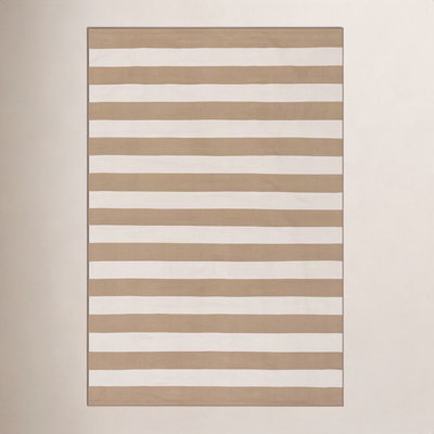 Khaki Hand-Woven Striped Outdoor Rug