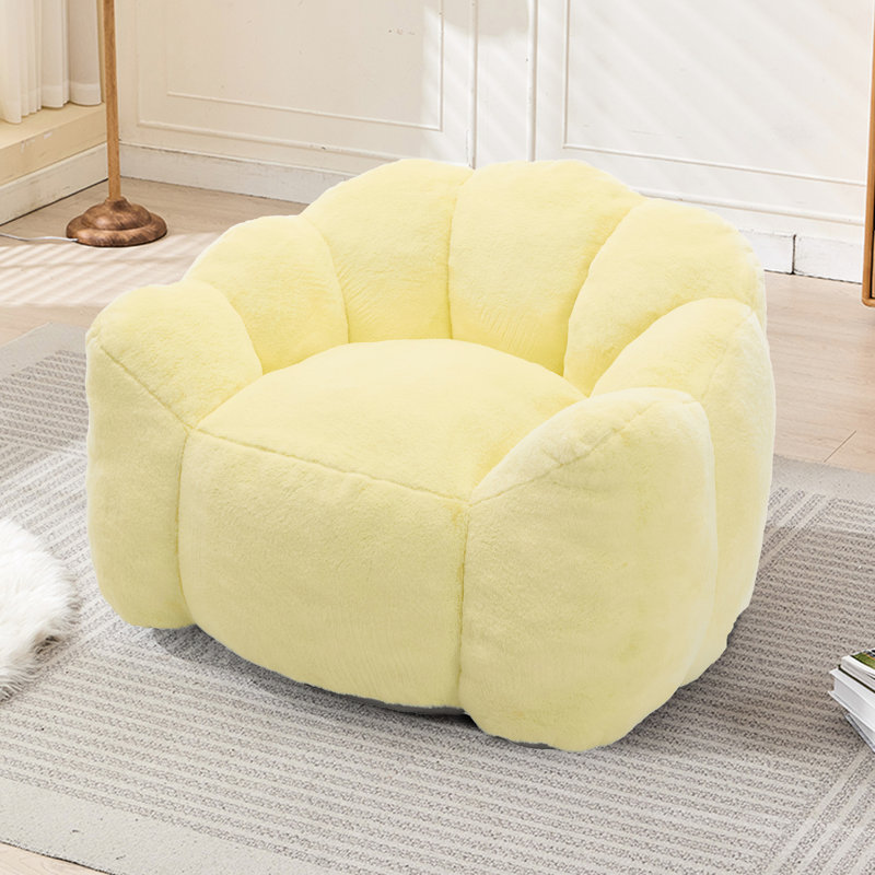 Fauteuil pour adulte jaune, style compression Lotus, en fausse fourrure hygiénique et anti-salissure, fond antidérapant, pour fauteuil de détente multi-scène de forme ergonomique, anneau de traction mobile, base,