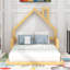 Lit simple en bois avec tête de lit en forme de maison, naturel-129892526