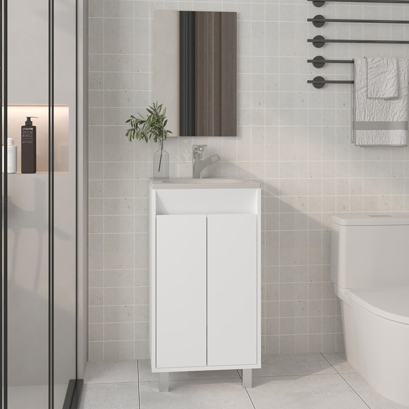 Armoire de salle de bain à miroir Brady, une porte, deux tablettes, Blanc