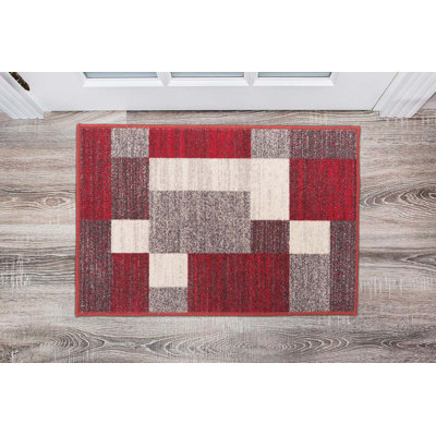 Modern Boxes Design Non-Slip Area Rug 24" X 36" Red