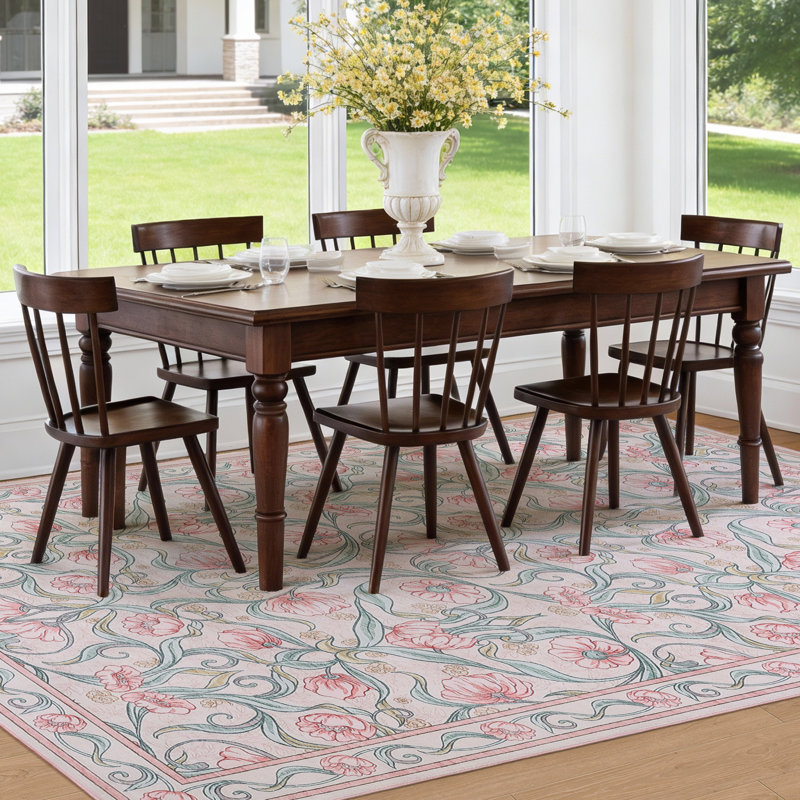 Area Rug for Living Room, Floral Modern Washable Rugs, Non-Slip Low-Pile Soft Floor Carpet for Bedroom, Living Room, Dining Room