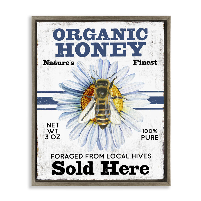  Art mural encadré sur toile flottante «Organic Honey Sold Here» par Creatif Belle, H 21 po x l 17 po
