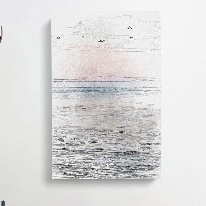 Birds Above The Ocean In Abstract - Wrapped Canvas Print, 76cm H x 50cm W x 3cm D