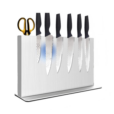 Magnetic Knife Block Without Knives, Double-Sided Magnetic Knife Holder Stand with Strong Magnets, Knife Storage Organizer for Kitchen Counter top, (Silver)