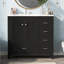 Meuble-lavabo noir 36 po avec lavabo en céramique, rangement spacieux - 2 portes à fermeture douce et 5 tiroirs pour les salles de bain modernes