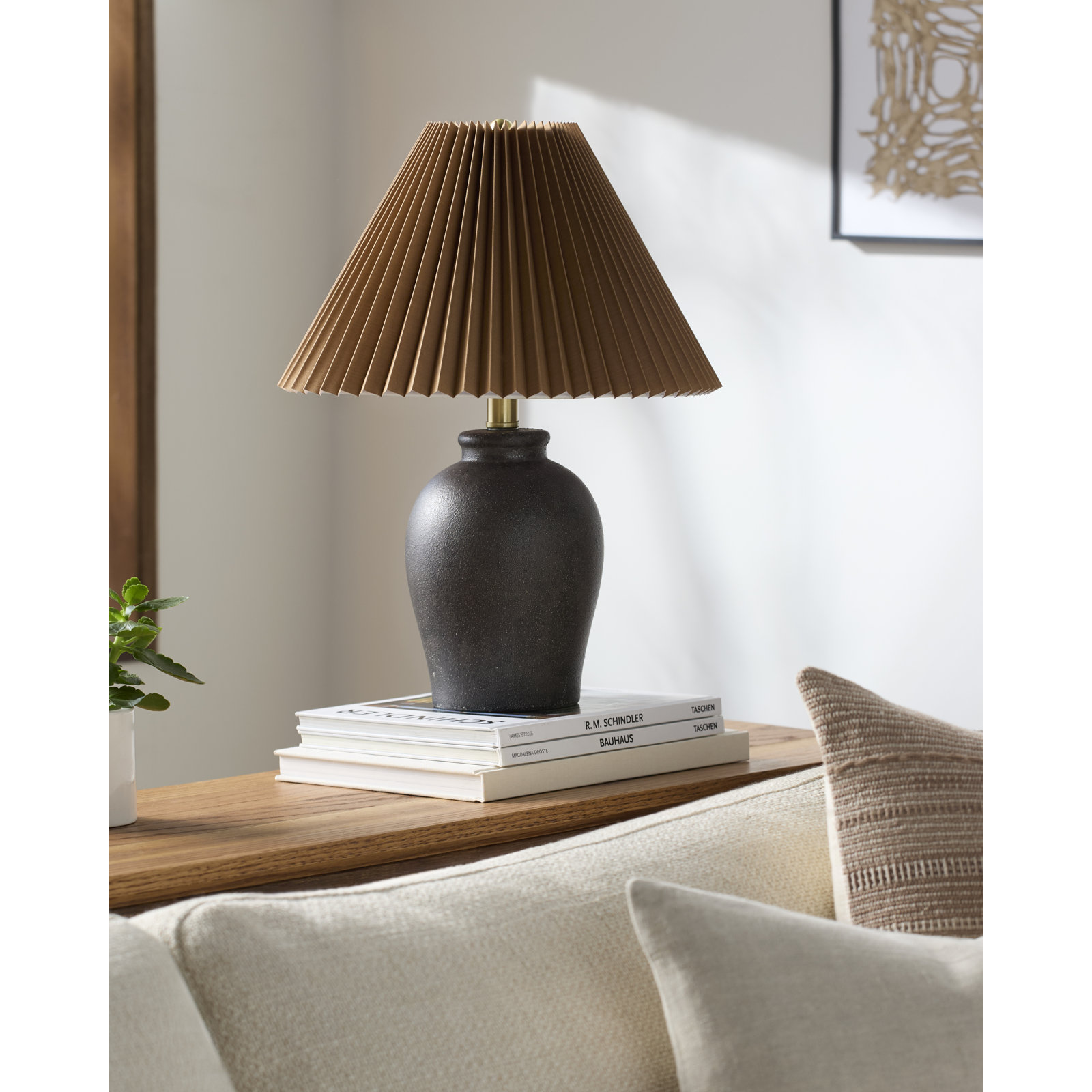 Chemise Ceramic Table Lamp, Black, Parchment, Brown