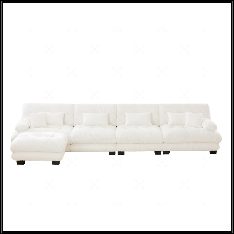 Canapé confortable à 4 places avec repose-pieds convertible Cloud, Blanc