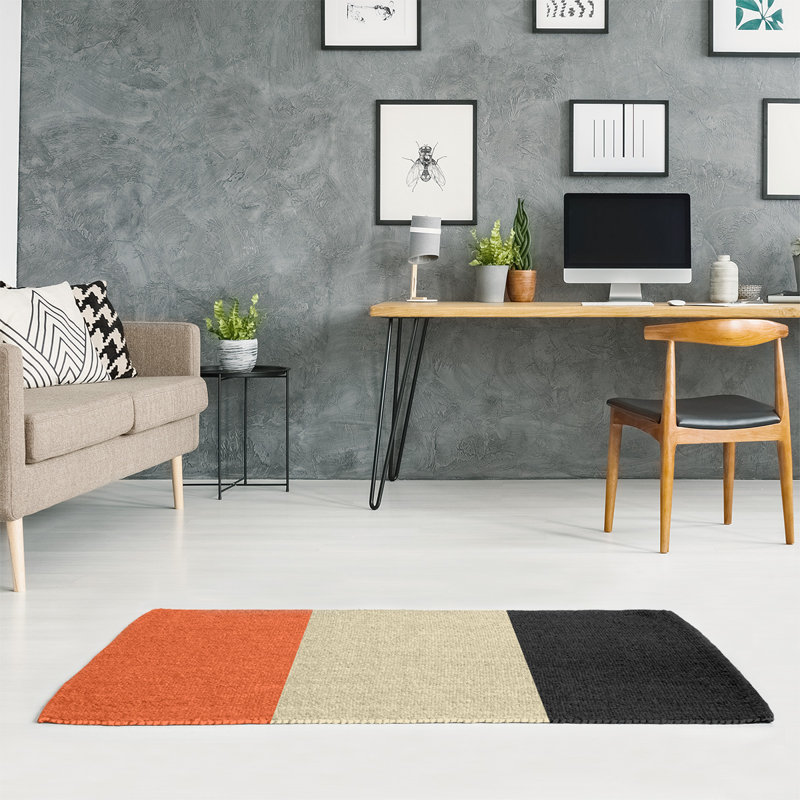 Tapis à rayures orange/crème/noir San Francisco, Rectangle 5 pi x 7 pi