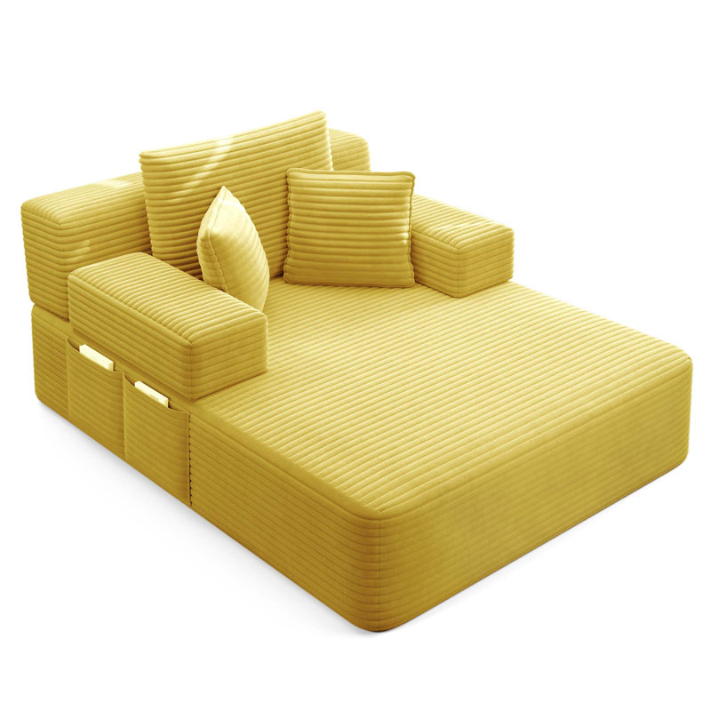 Frameless Convertible Chaise Lounge with Storage Pocket & Compression Foam