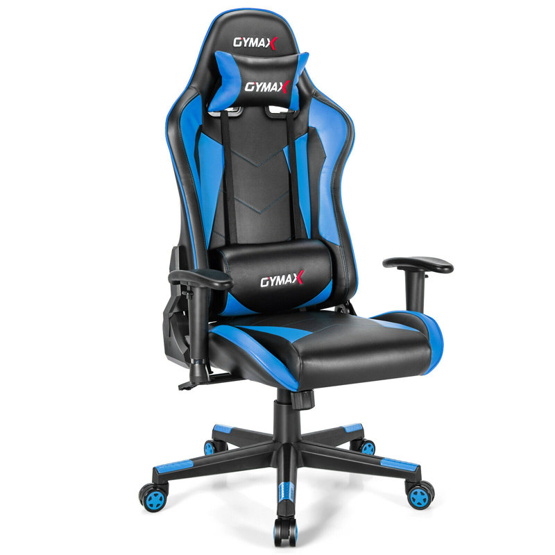 Gymax Adjustable Reclining Ergonomic Faux Leather Swiveling PC & Racing Game Chair, Blue