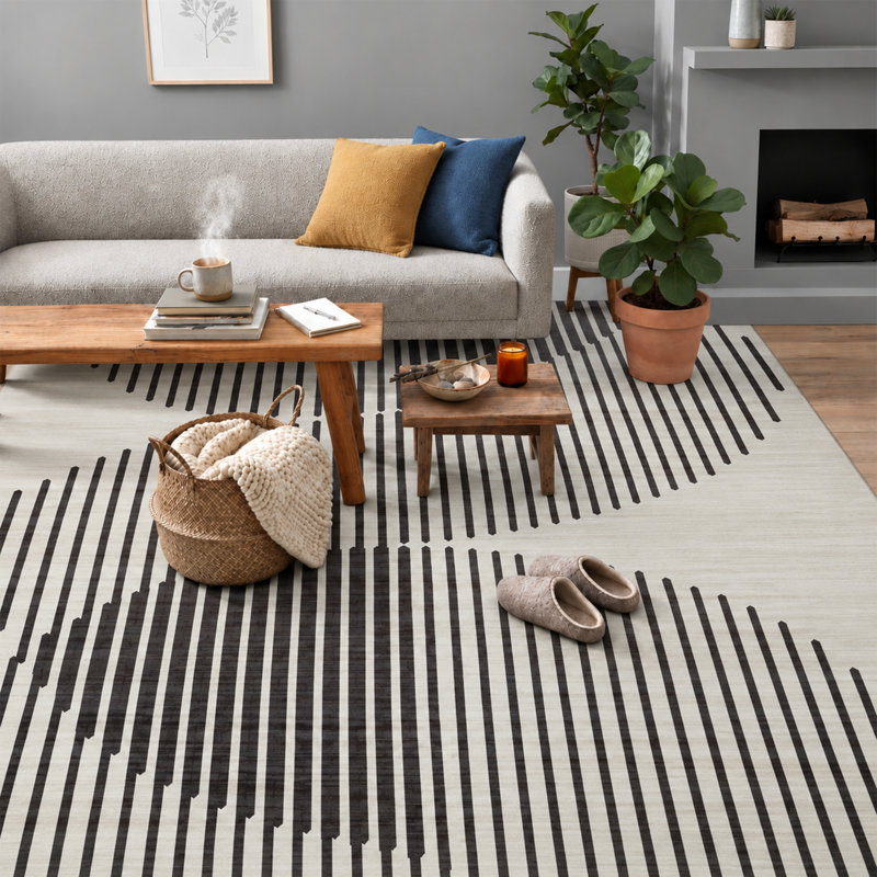 JETT Black & Ivory Abstract Machine Tufted Area Rug, Rectangle  60 x 110 cm