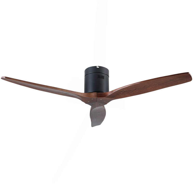 Ventilateur de plafond rustique d'intérieur 52 pouces noir mat avec 3 pales en bois massif et télécommande