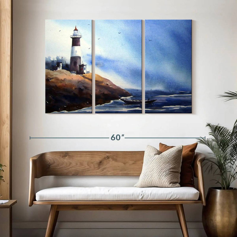 Boat By The Seaside Lighthouse, 32" H x 50" W