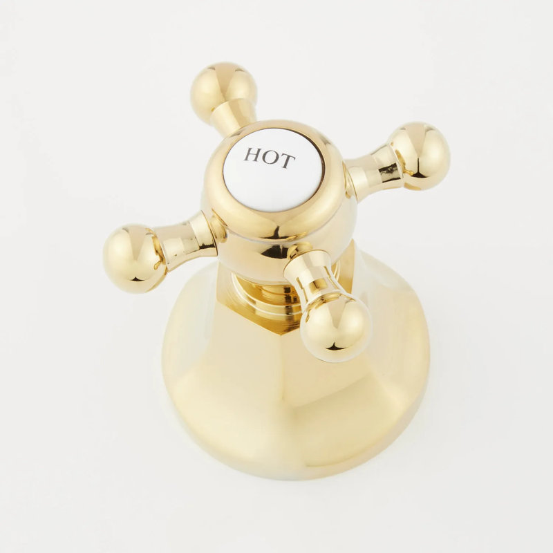 Victorian Widespread Bathroom Faucet with Cross Handles, Polished Brass