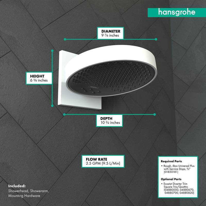 Tête de douche Hansgrohe Rainfinity 250 avec garniture de connecteur mural, 2,5 gallons par minute, Blanc mat