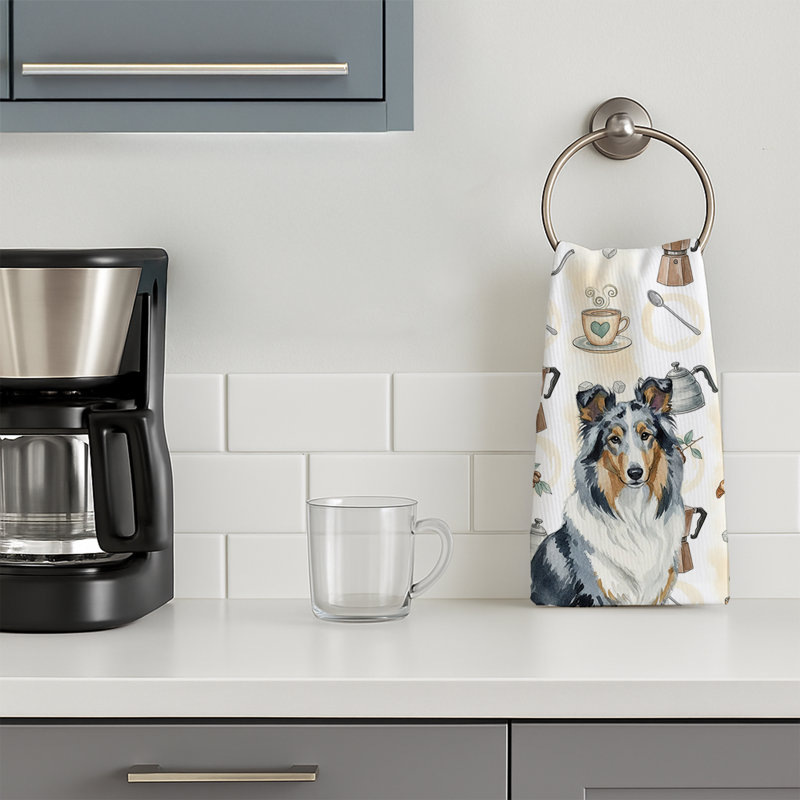 Blue Merle Collie Coffee Bar Kitchen Towel, Blue Merle Collie