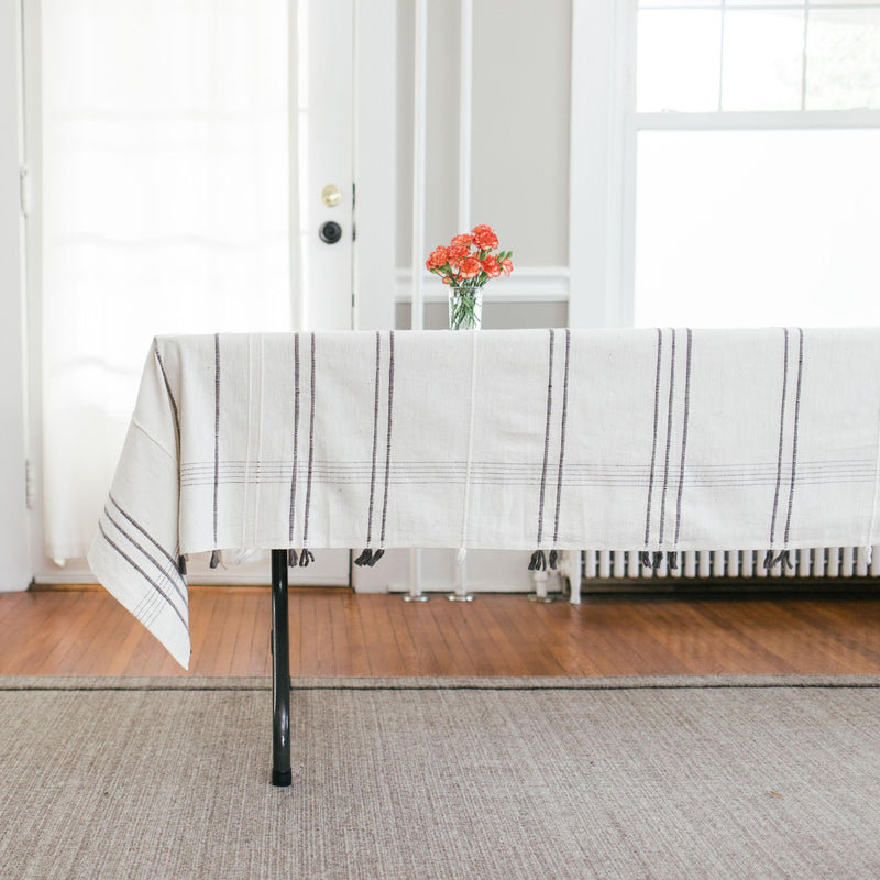 Ribbons Cotton Tablecloth, Gray
