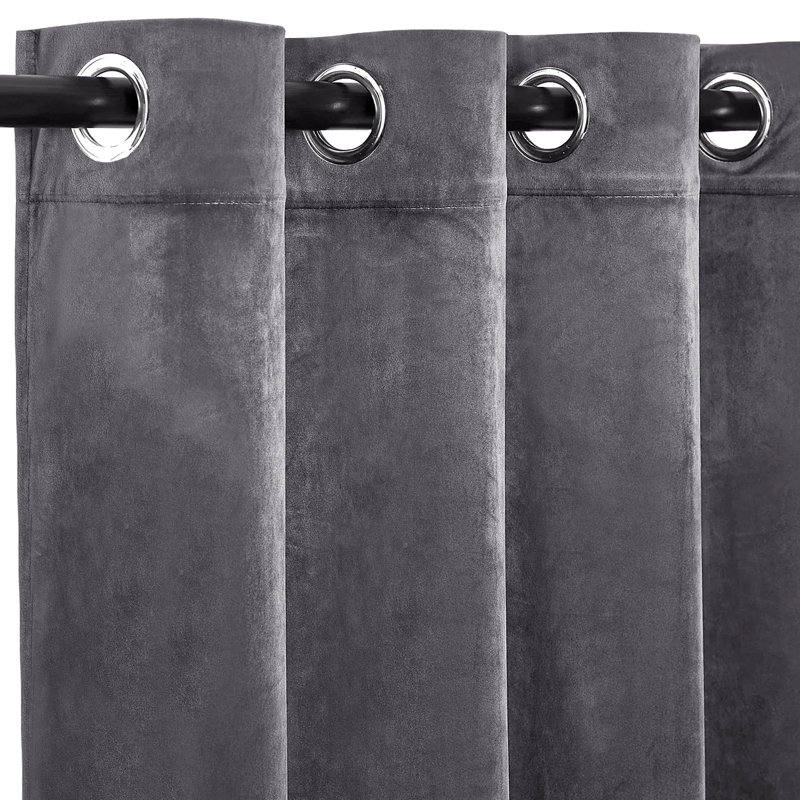 Velvet Room Darkening Grommet Window Curtain Panel, 55" W x 108" L, Charcoal