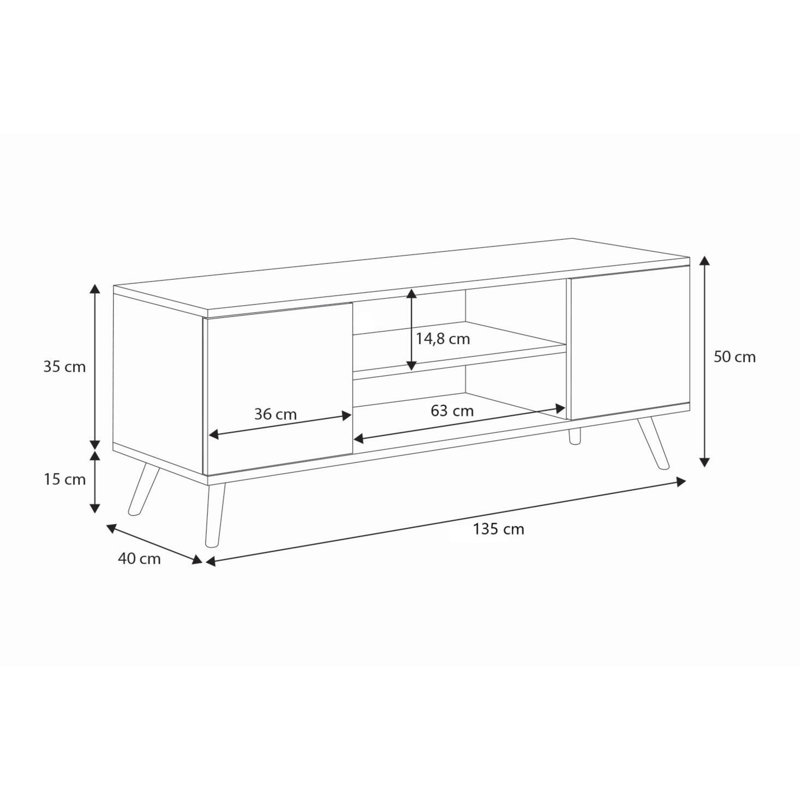 Focus RTV cabinet Craft, 50cm H x 135cm L x 40cm D, Oak Wood/White