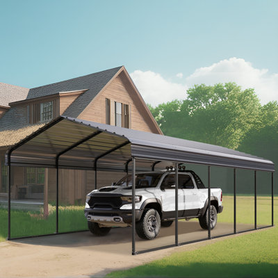 12 X 25ft Galvanized Steel Carport Heavy Duty with Sidewall- All-Weather Shelter for Cars, Trucks, RV, Snow & UV Protection