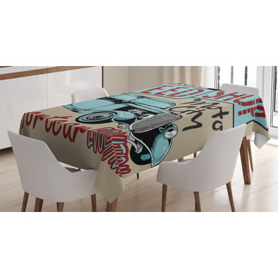 Ambesonne Retro Tablecloth, Nostalgic Advertising Print Antique Sports Auto In Retro Rusty Colors Art Design, Rectangular Table Cover For Dining Room Kitchen Decor, 52" X 70", Teal Red Brown
