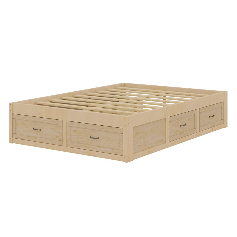 Lit plateforme avec 6 tiroirs de rangement, Double, Naturel antique