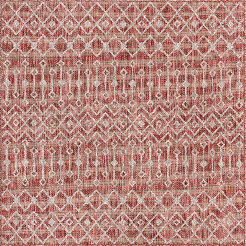 Tapis rouge rouille intérieur / extérieur Julieta, Carré 7 pi 10 po
