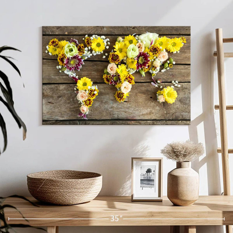 Carte du monde floral Aliaz, H 16 po x l 24 po