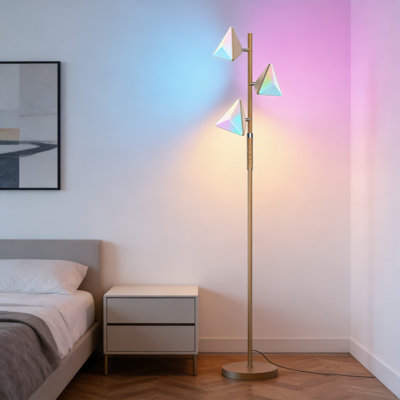 RGB Floor Lamp With Remote And Touch Control, Stepless Dimmable Standing Lamp With 3 Rotatable Light Heads, Color Changing LED Lights For Living Room And Bedroom