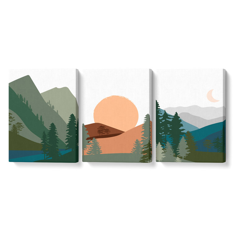 Union Rustic The Forest Sunscape - 3 Piece Wrapped Canvas Art Prints ...