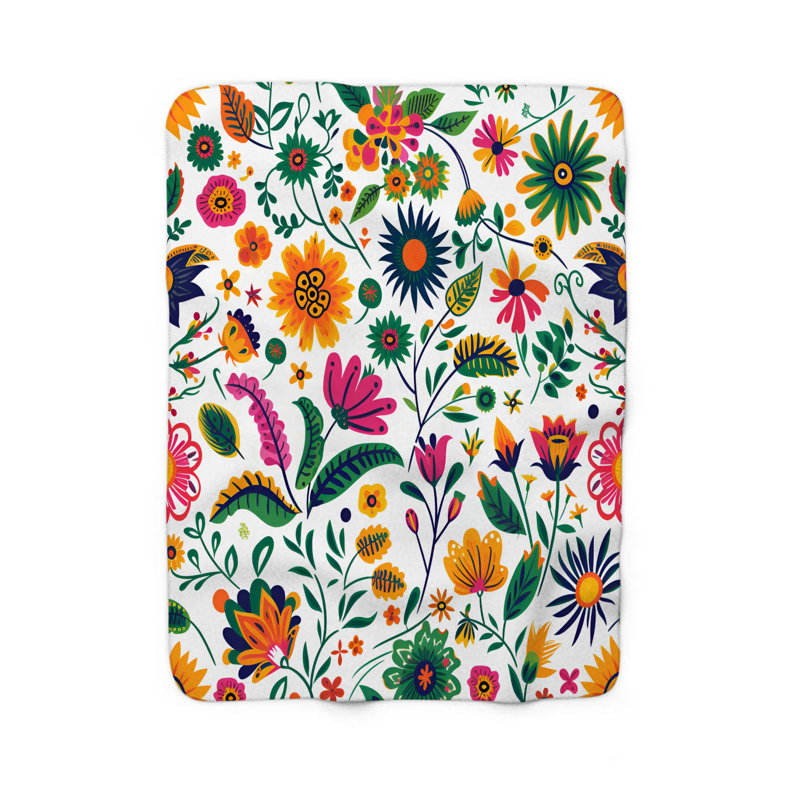 Bouquet mexicain vibrant - couverture Sherpa de qualité supérieure 1 pièce, Grand lit