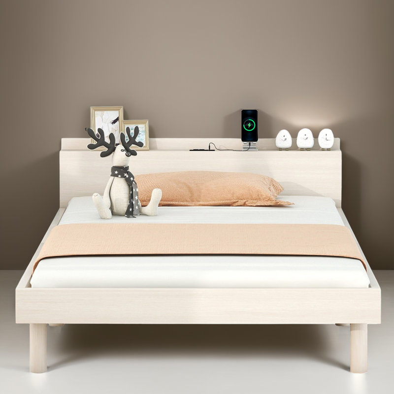 Base de lit plateforme simple avec ports USB intégrés, Blanchies
